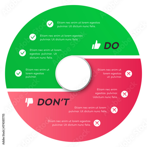 Circle chart infographic template do dont modern style for presentation, start up project, business strategy, theory basic operation, logic analysis. Venn diagram vector 10 eps
