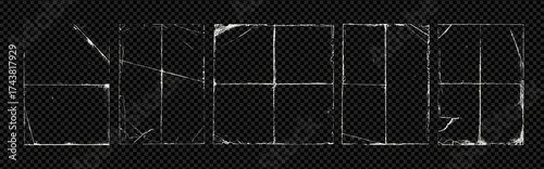 Grunge square and rectangle folded paper frames with creases and wrinkles. Torn paper border with creases collection for poster, mockups and templates. Distressed edge texture overlay for covers.