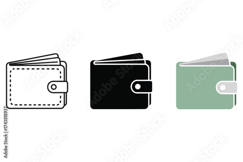 Vector art of wallet in different styles, representing finance, money, and personal belongings