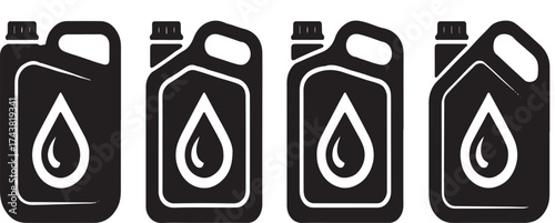 Four Black Canister Icons with White Water Drop Symbol container liquid