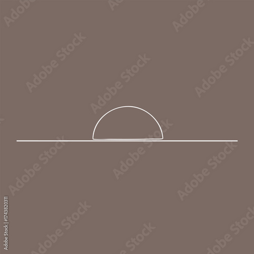 Minimalist sunset scene with a half-circle sun partially visible above the horizon on a muted brown