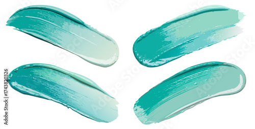 Turquoise paint strokes with textured surface forming dynamic composition on white background suitable for modern design projects creative templates or abstract decorative visuals