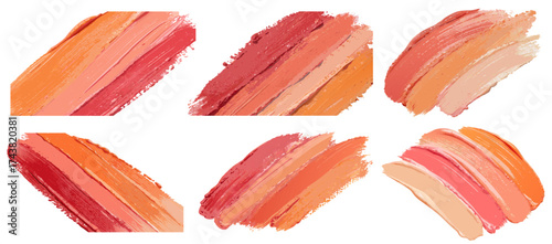 Cosmetic creamy strokes in warm tones from deep red to soft beige on white background forming textured palette suitable for makeup advertising design templates or beauty concepts