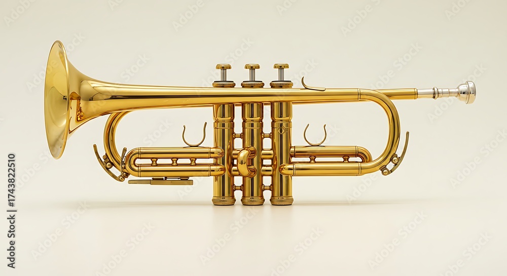 Obraz premium High-quality golden trumpet photo highlighting fine musical instrument craftsmanship.