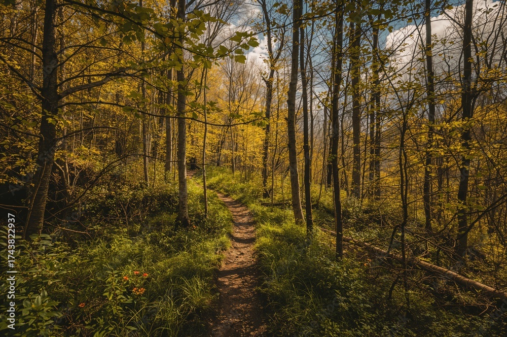 Fototapeta premium Slim woodland path during springtime