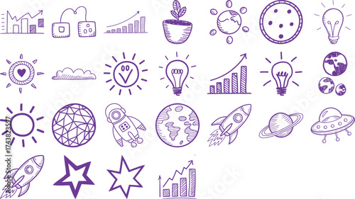 Hand drawn space and business elements perfect for modern presentations