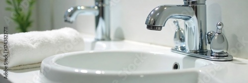 Gleaming Chrome Bathroom Fixtures Pristine Sink, Fluffy Towel, and Sparkling Clean Luxury