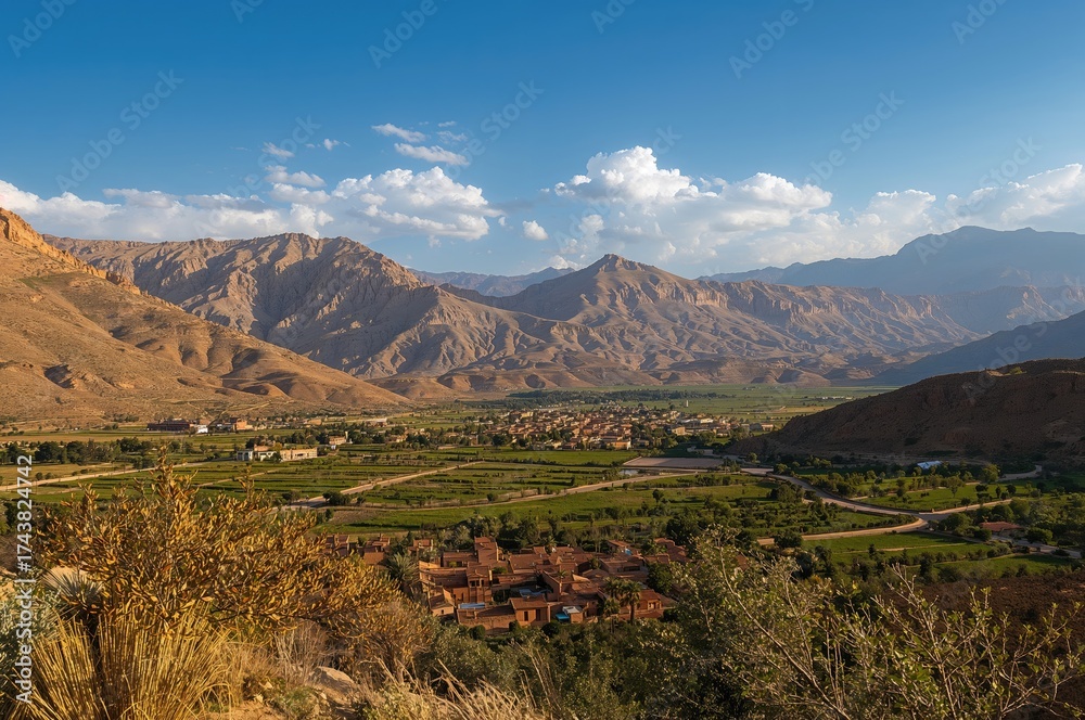 Fototapeta premium Stunning vistas await in the Al Haouz region of the High Atlas Mountains.