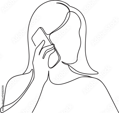 Minimalist line art of a woman talking on a cell phone one line art