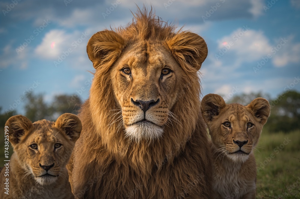 Obraz premium Majestic Panthera leo resting in a lush delta environment