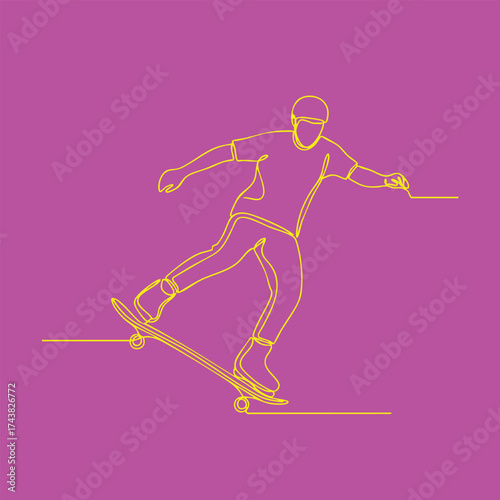 Dynamic silhouette of a skateboarder performing a trick on a ramp against a vibrant purple