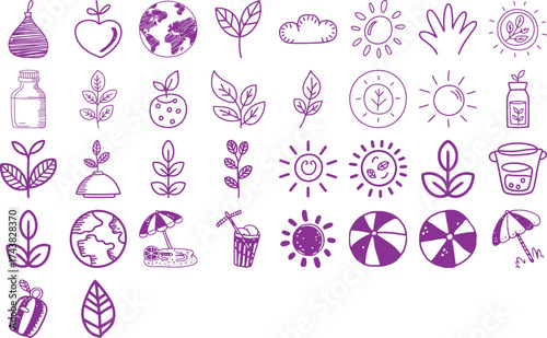 Eco-friendly lifestyle doodles for nature lovers and sustainable living design