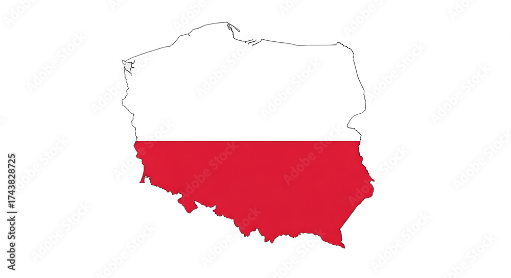 Fototapeta premium Map of poland isolated on transparent background displaying the national flag, symbolizing the countrys rich history, cultural heritage, and geographic location in central europe