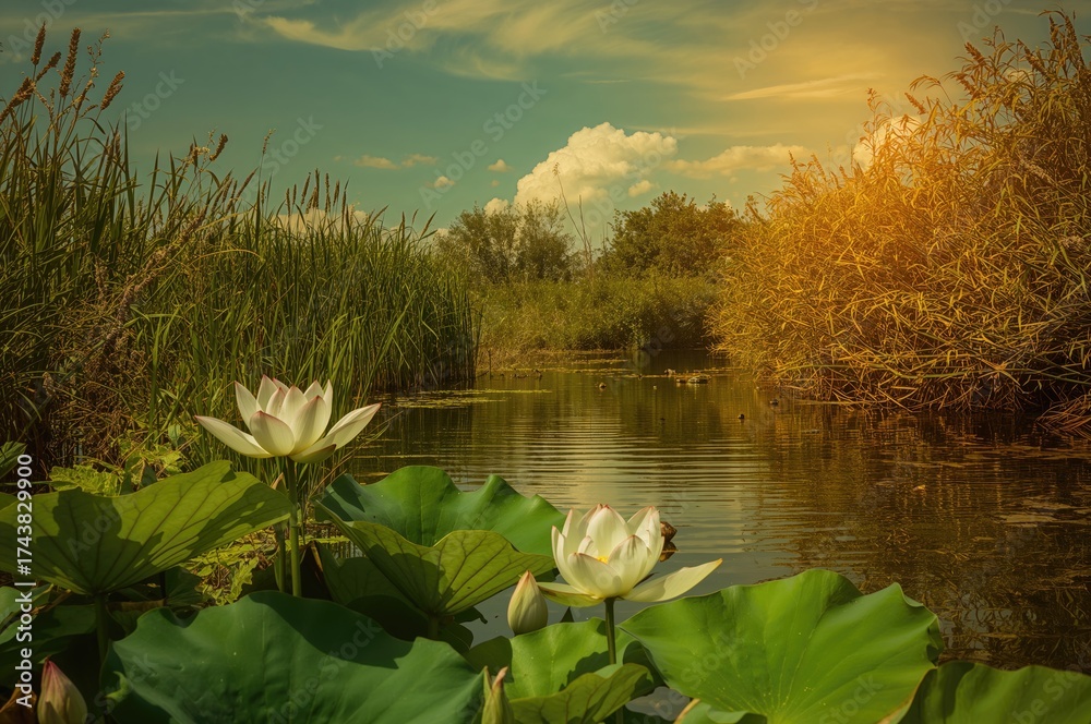Fototapeta premium Water lily blooming in wetlands