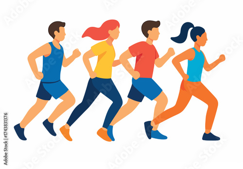 PrintDiverse group of people running together in a race or for fitness