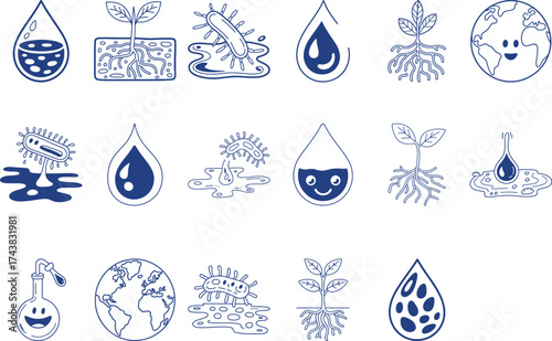 Explore the fascinating world of water, earth, and life with these unique illustrations