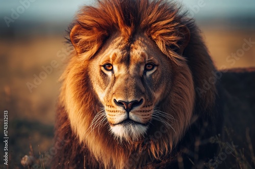 Close-up of a male lion's face