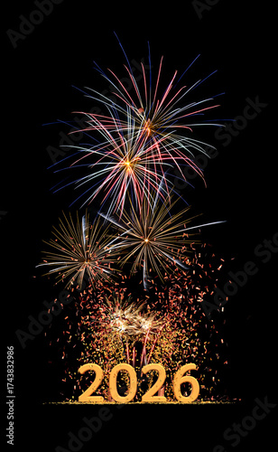 nouvel an 2026 - illustration 3D / photo sur fond noir