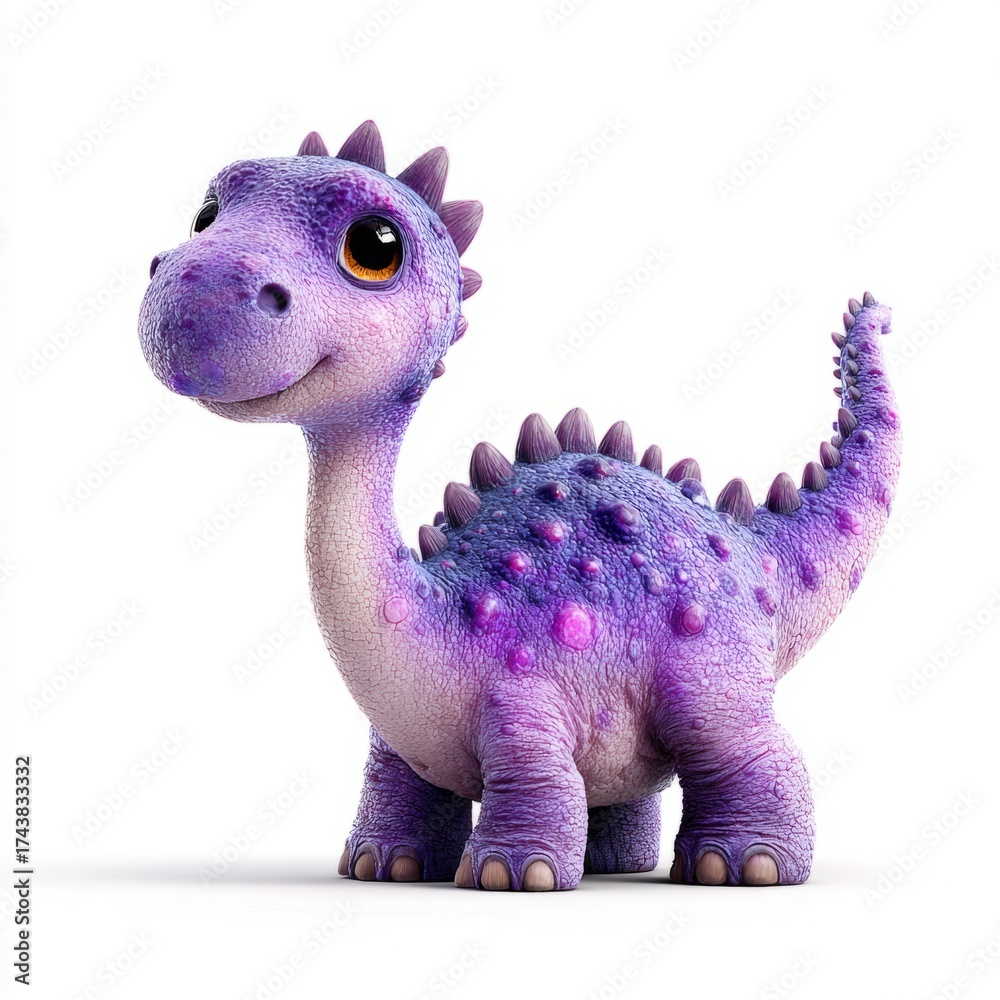 Naklejka premium Adorable purple baby dinosaur happy