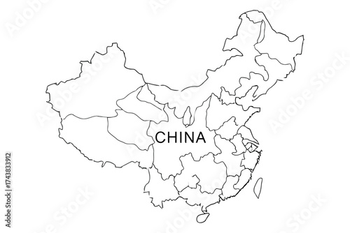 Vector art of china map showing the countrys borders and provinces in a simple outline style