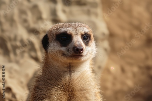 Wallpaper Mural Close-up color photograph of a solitary meerkat in its natural habitat with detailed fur and attentive eyes Torontodigital.ca