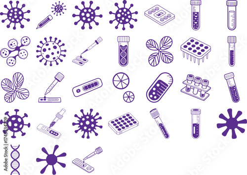 Vital coronavirus research and testing icons for medical design and education use