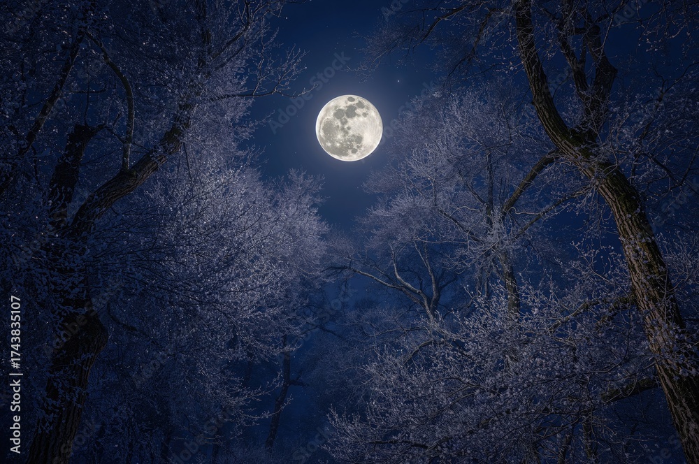 Naklejka premium Ethereal Night Melody Under the Glowing Lunar Sphere