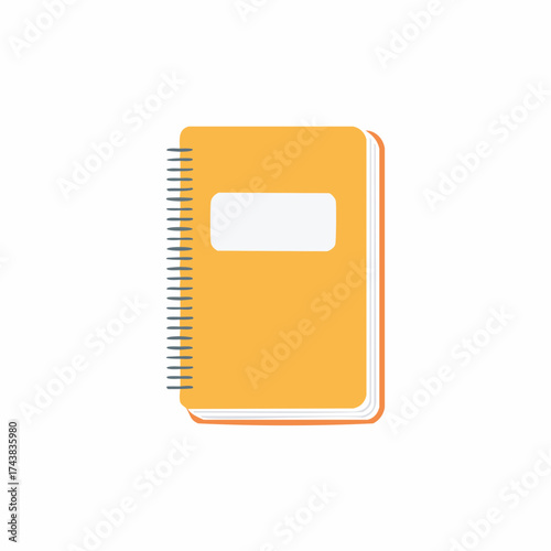 Orange spiral notebook with an empty white label space on the cover illustration ideal for school or office