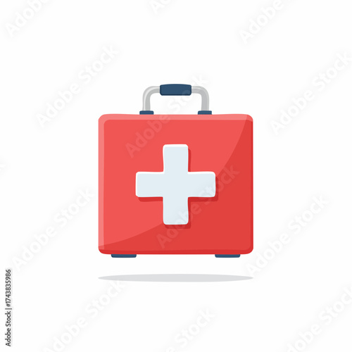 Cartoon illustration of a red first aid kit with a white cross.