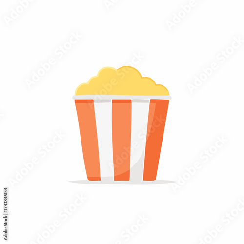 Classic striped popcorn bucket filled with fluffy corn kernels for entertainment