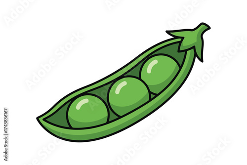 Illustration of a pea pod with three peas inside, representing fresh vegetables