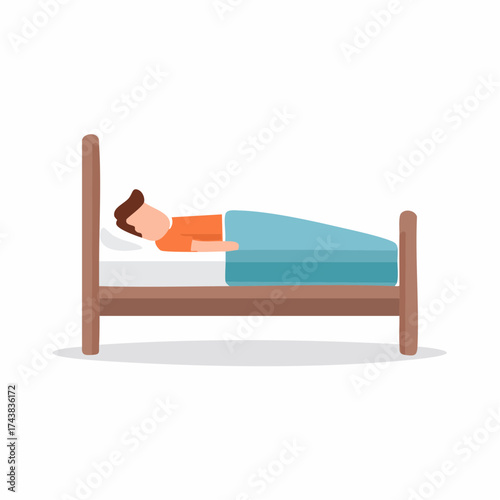 Person Sleeping in Bed Flat Illustration with Blue Blanket Relaxation Rest