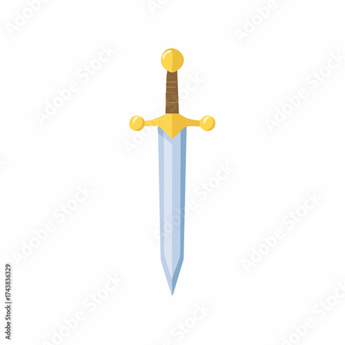 Stylized Medieval Sword with Gold Hilt and Silver Blade Flat Design