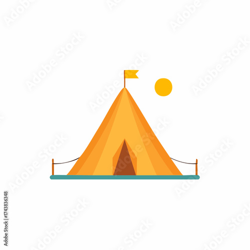 Camp Tent with a Flag Graphic Sunny Day Summer Vacation