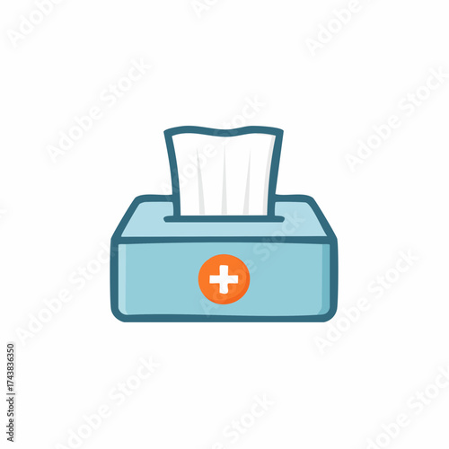 Cartoon illustration of a box of tissues with a plus sign