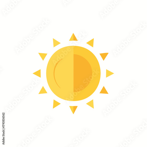Simple Stylized Yellow Sun Icon for Weather Forecast Summer Heat and Warmth Symbol