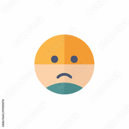 Sad emoticon with downturned mouth and dark eyes over light background, face expression of sadness