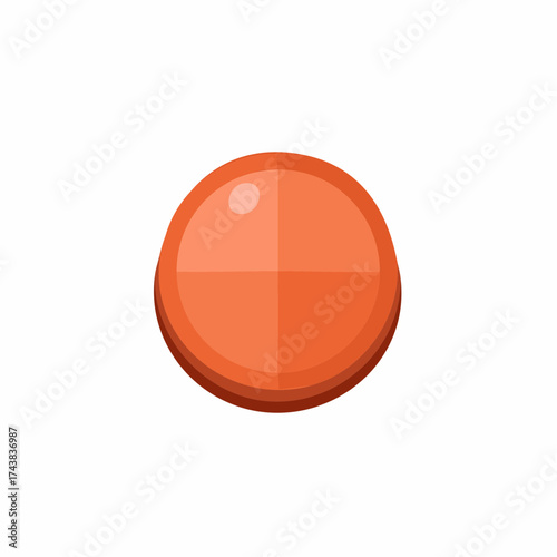 Vivid Orange Round Pill Illustration Symbolizing Health and Medicine with Highlighted Surface
