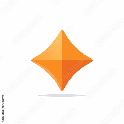 Abstract orange four pointed star vector logo icon with volumetric 3D gradient effect