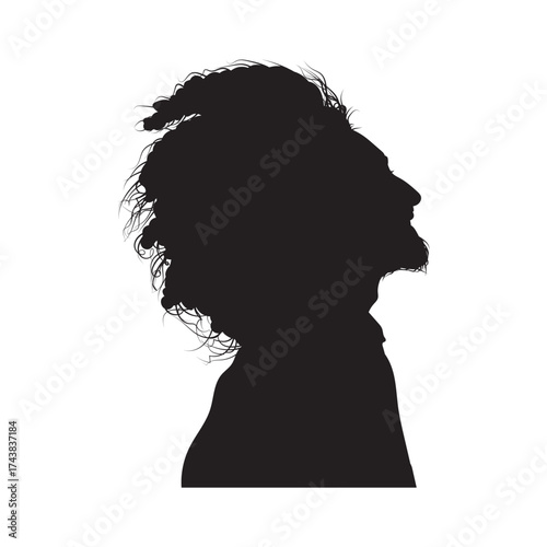Detailed Silhouette Portrait of Man with Long Hair and Beard