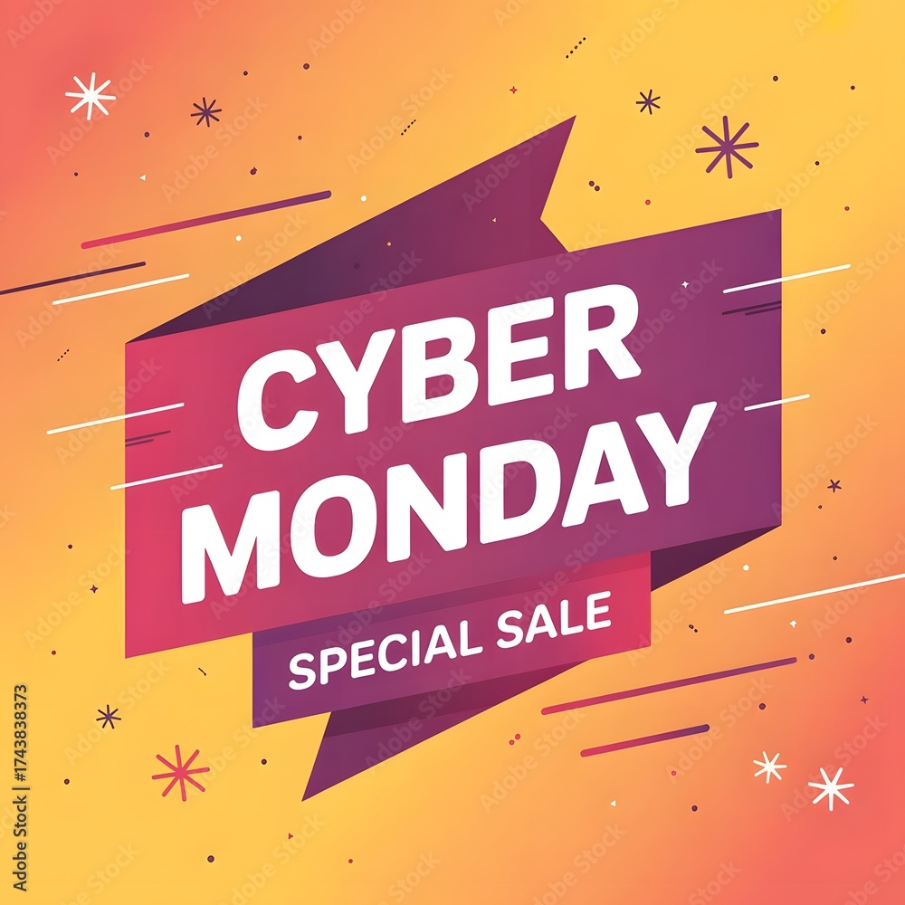 Obraz premium Cyber monday special sale with a gradient background and abstract geometric elements, promoting discounts and deals