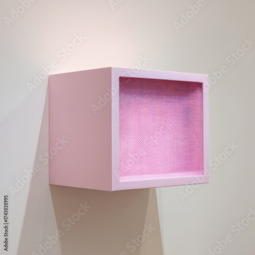 Wallpaper Mural Pink Geometric Wall-Mounted Box with Perforated Lit Interior, Minimalist Contemporary Design. AI generative Torontodigital.ca