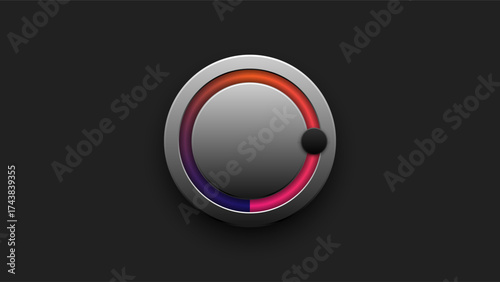 Sleek metallic button with gradient color ring, perfect for UI, technology or music interface design