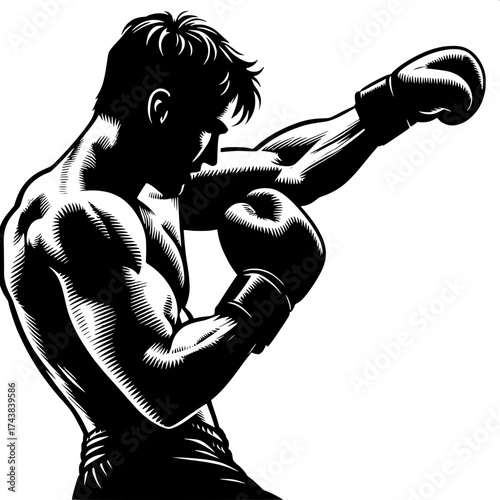 Black and White Vector Silhouette of a Man Throwing a Punch