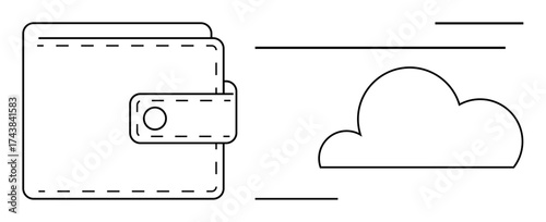 Wallet with fast motion lines connecting to a cloud, representing e-wallets, cloud computing, and online financial solutions. Ideal for tech, innovation, fintech, data transfer, remote access cloud