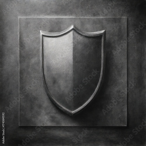 Wallpaper Mural Monochrome embossed shield emblem on textured metal background. AI generative Torontodigital.ca