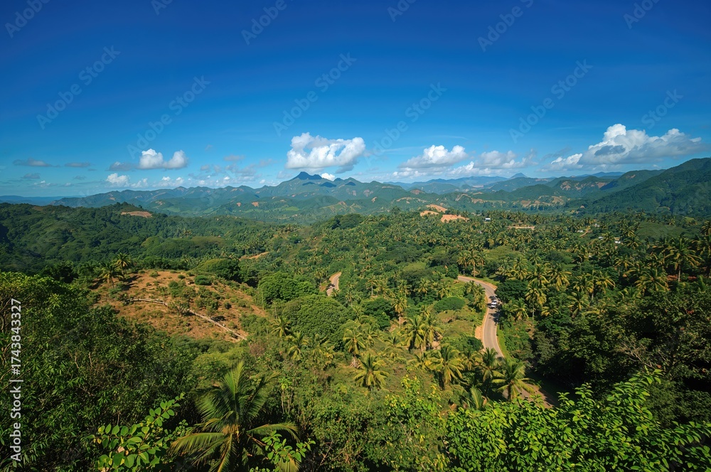 Fototapeta premium Mountain road connecting two coastal towns in the Caribbean
