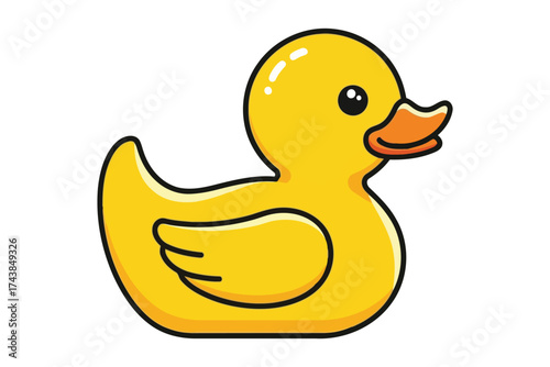 Vector art of adorable yellow rubber ducky with orange beak, outlined in black, , cute and playful