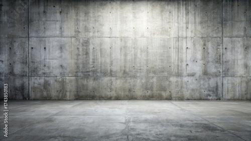 Old Concrete Wall Background Empty Floor Panoramic Room Wide Angle, empty room, grey tones
