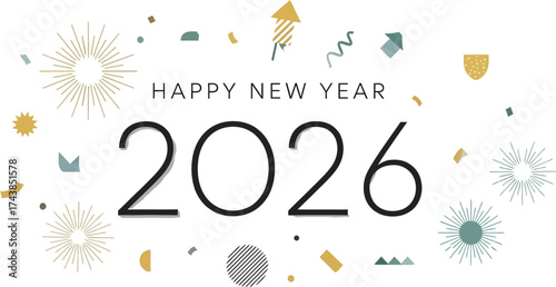 Vector art of happy new year 2026 celebration with fireworks